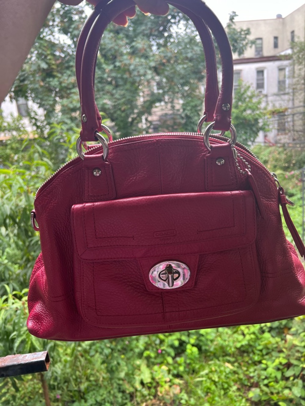 Vintage Coach Hampton Domed Satchel Pink Pebbled Leather Turnlock F15693 (2010)